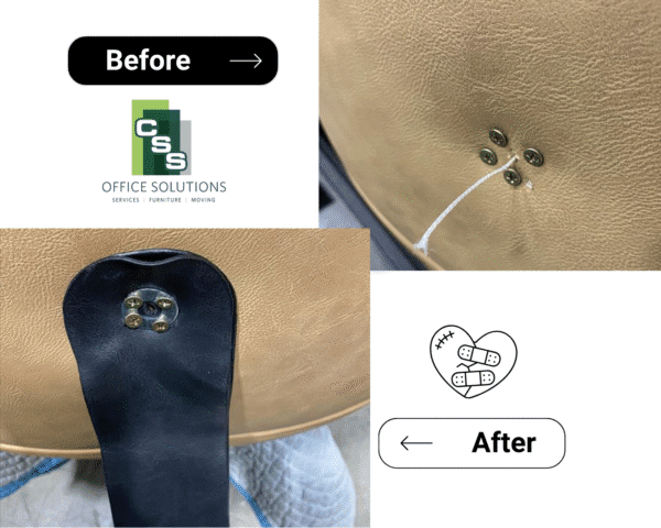 Before and after repairing soft seating handles.